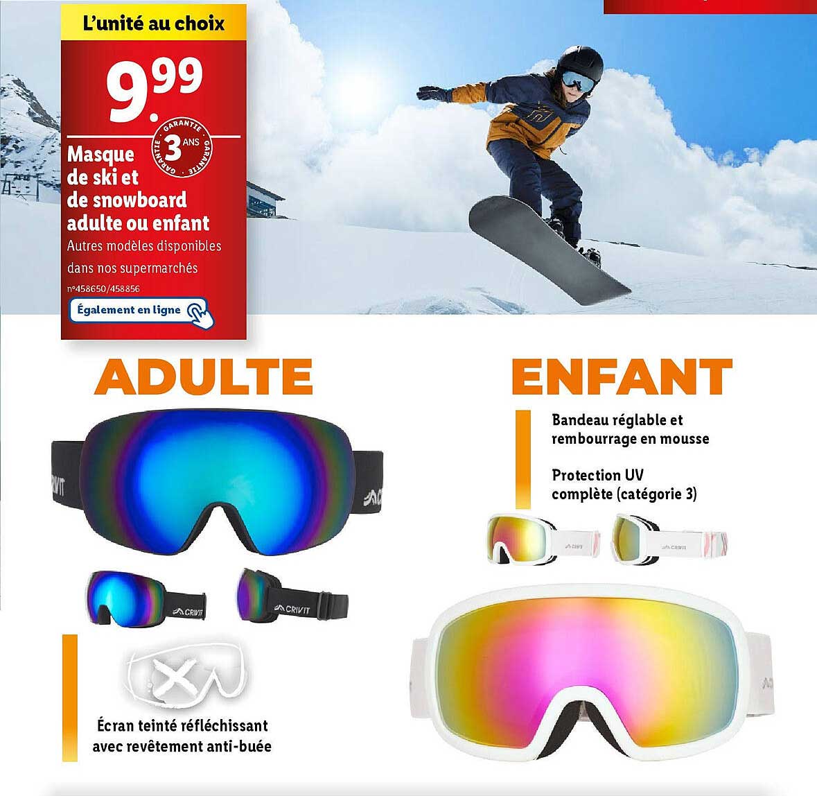 Masque de ski et de snowboard adulte ou enfant