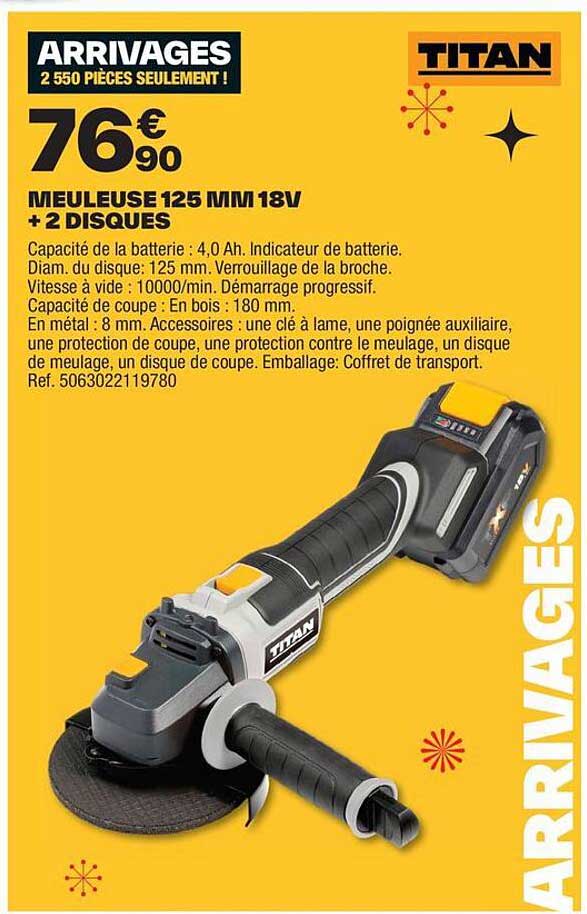 MEULEUSE 125 MM 18V + 2 DISQUES