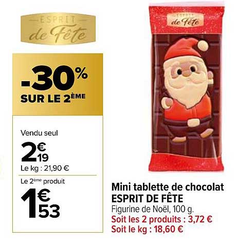 Mini tablette de chocolat ESPRIT DE FÊTE