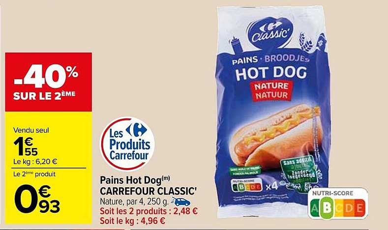 Pains Hot Dog(m) CARREFOUR CLASSIC'