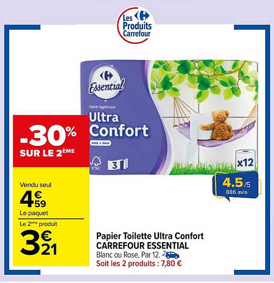 Papier Toilette Ultra Confort CARREFOUR ESSENTIAL