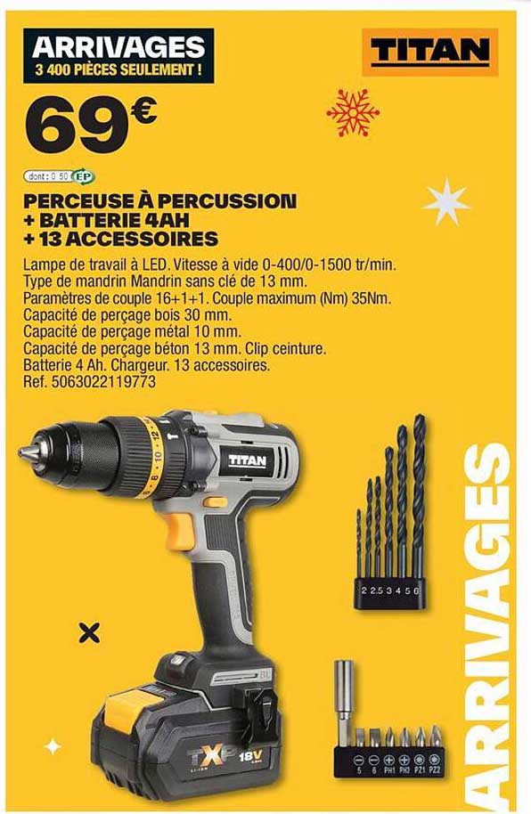 PERCEUSE À PERCUSSION + BATTERIE 4AH + 13 ACCESSOIRES