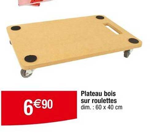 Plateau bois sur roulettes