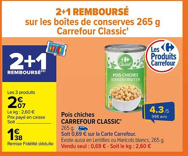 Pois chiches CARREFOUR CLASSIC'