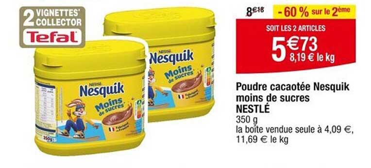 Poudre cacaotée Nesquik moins de sucres NESTLÉ