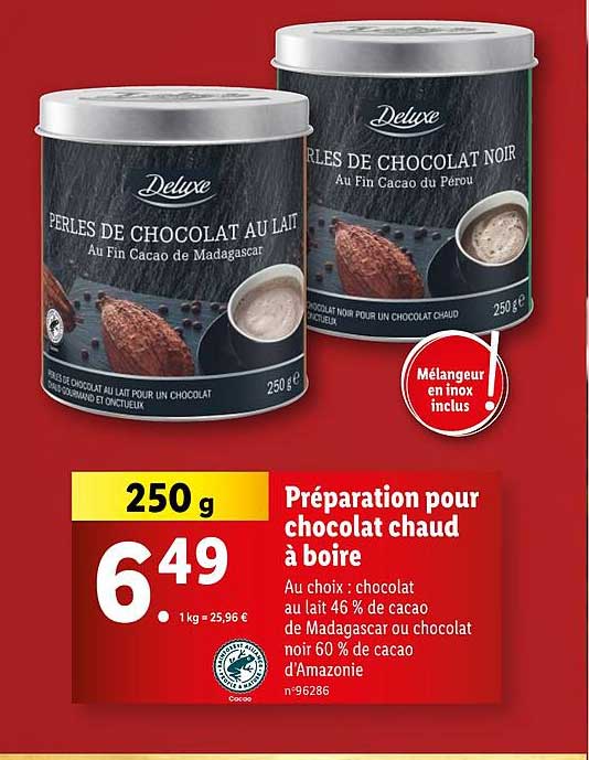 Préparation pour chocolat chaud à boire