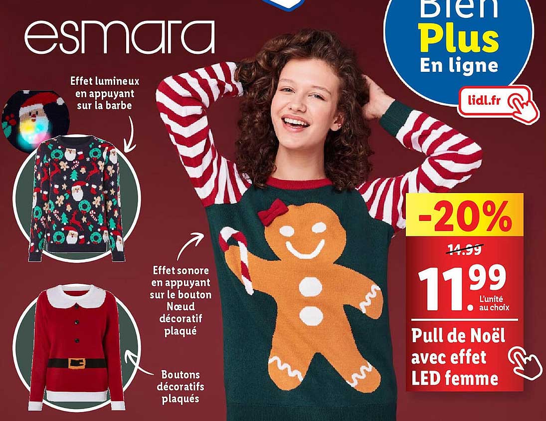 Pull de Noël avec effet LED femme