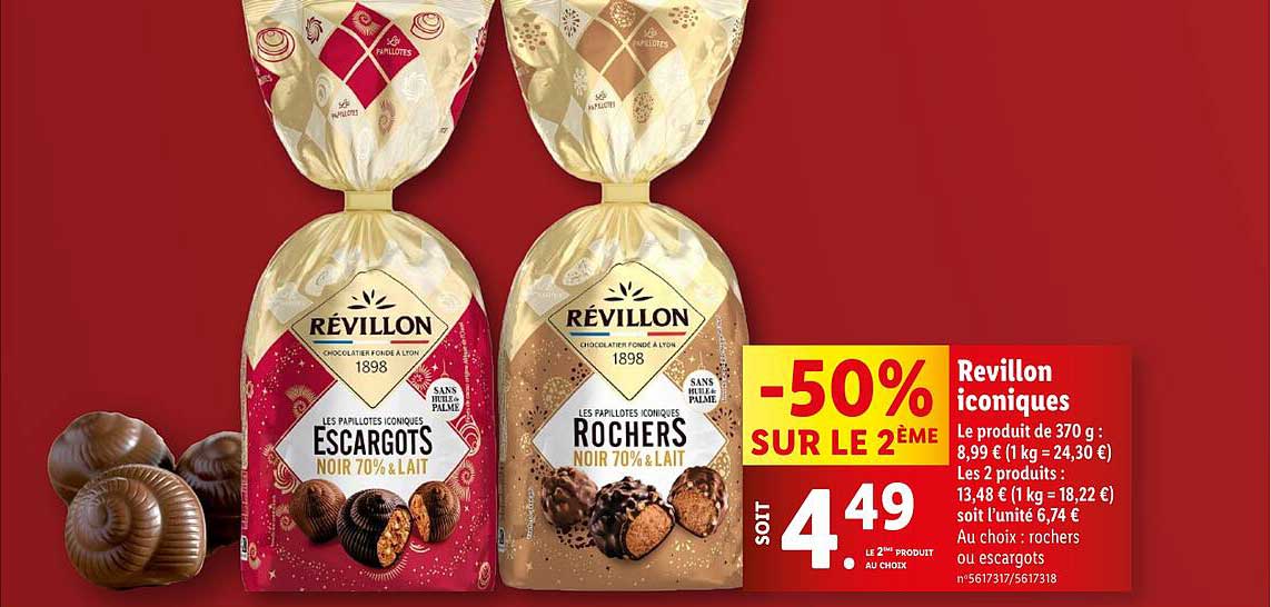 Revilllon iconiques Escargots Noir 70% & Lait, Rochers Noir 70% & Lait