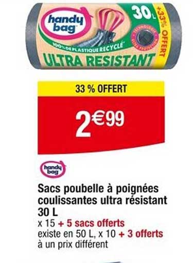 Sacs poubelle à poignées coulissantes ultra résistant 30 L