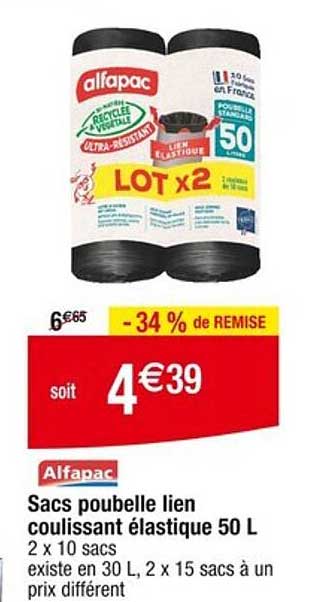 Sacs poubelle lien coulissant élastique 50 L