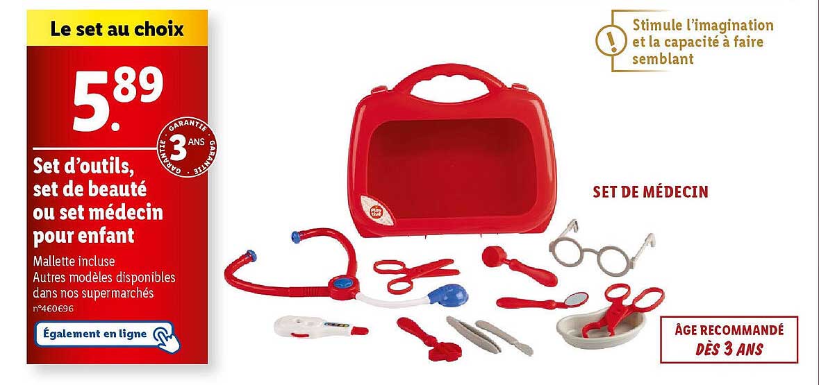 Set d'outils, set de beauté ou set médecin pour enfant