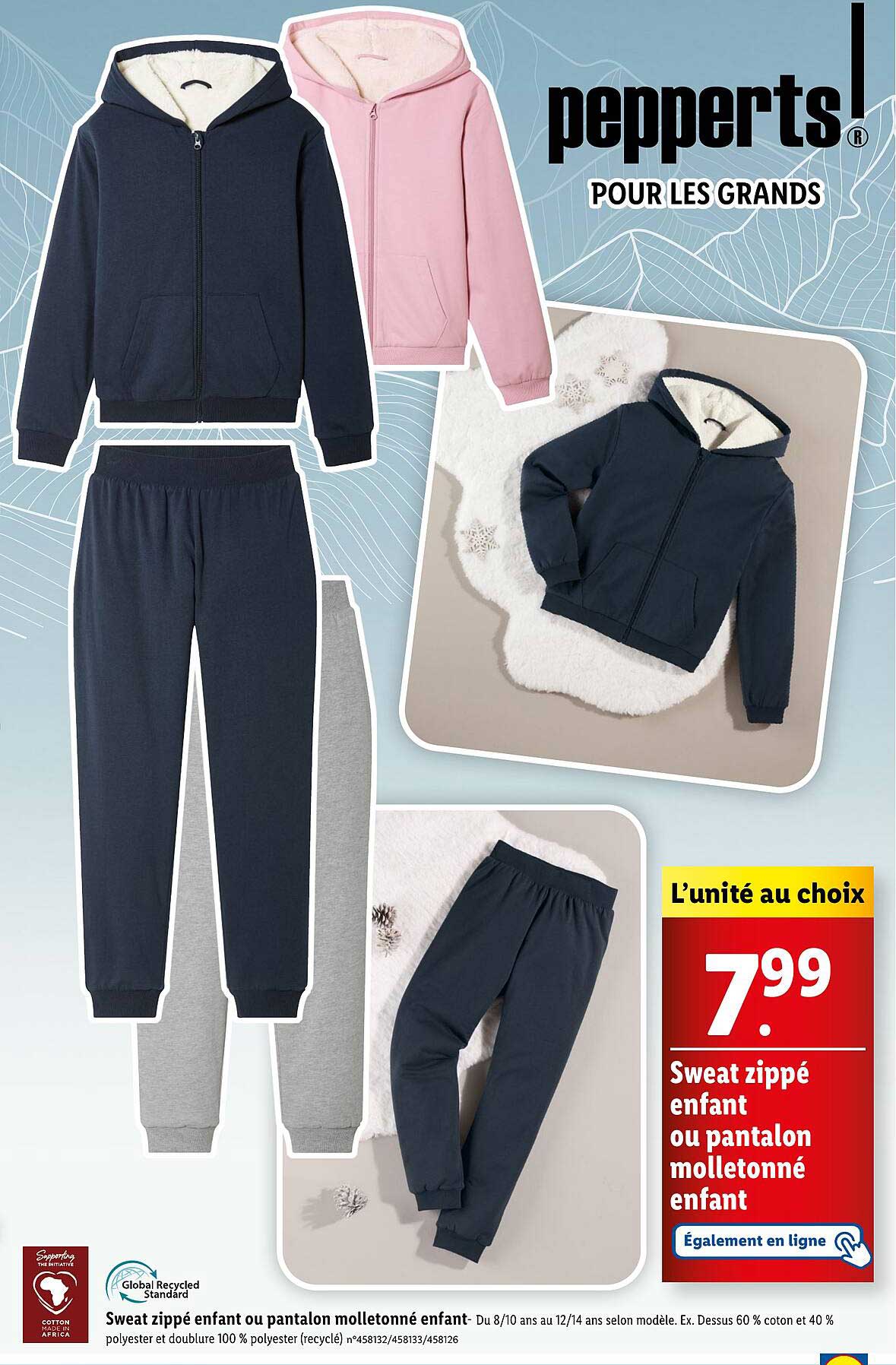 Sweat zippé enfant ou pantalon molletonné enfant