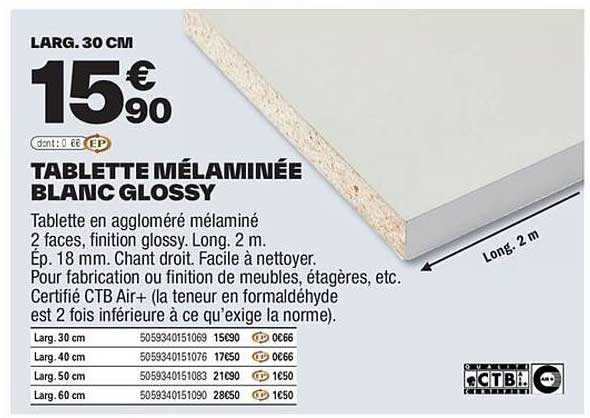 TABLETTE MÉLAMINÉE BLANC GLOSSY