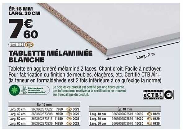 TABLETTE MÉLAMINÉE BLANCHE