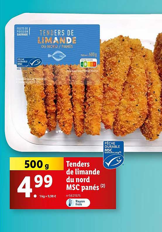 Tenders de limande du nord MSC panés