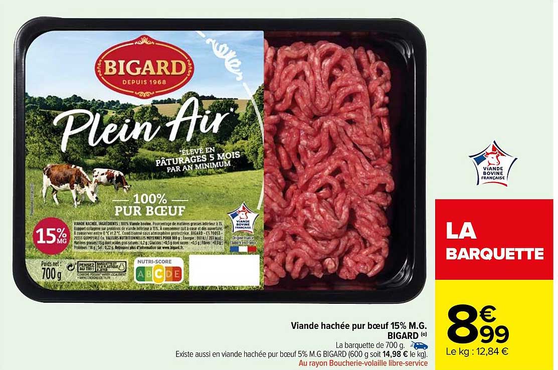 Viande hachée pur bœuf 15% M.G. BIGARD