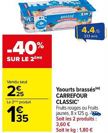 Yaourts brassés(m) CARREFOUR CLASSIC’