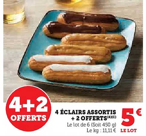 4 ÉCLAIRS ASSORTIS + 2 OFFERTS