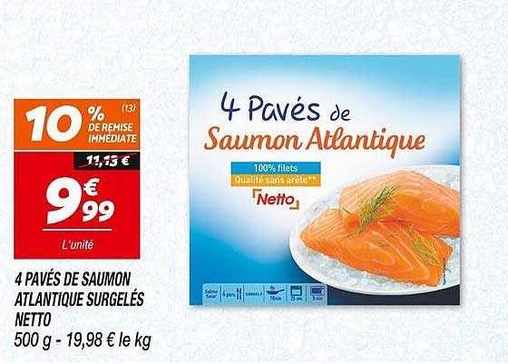 4 Pavés de Saumon Atlantique Surgelés Netto