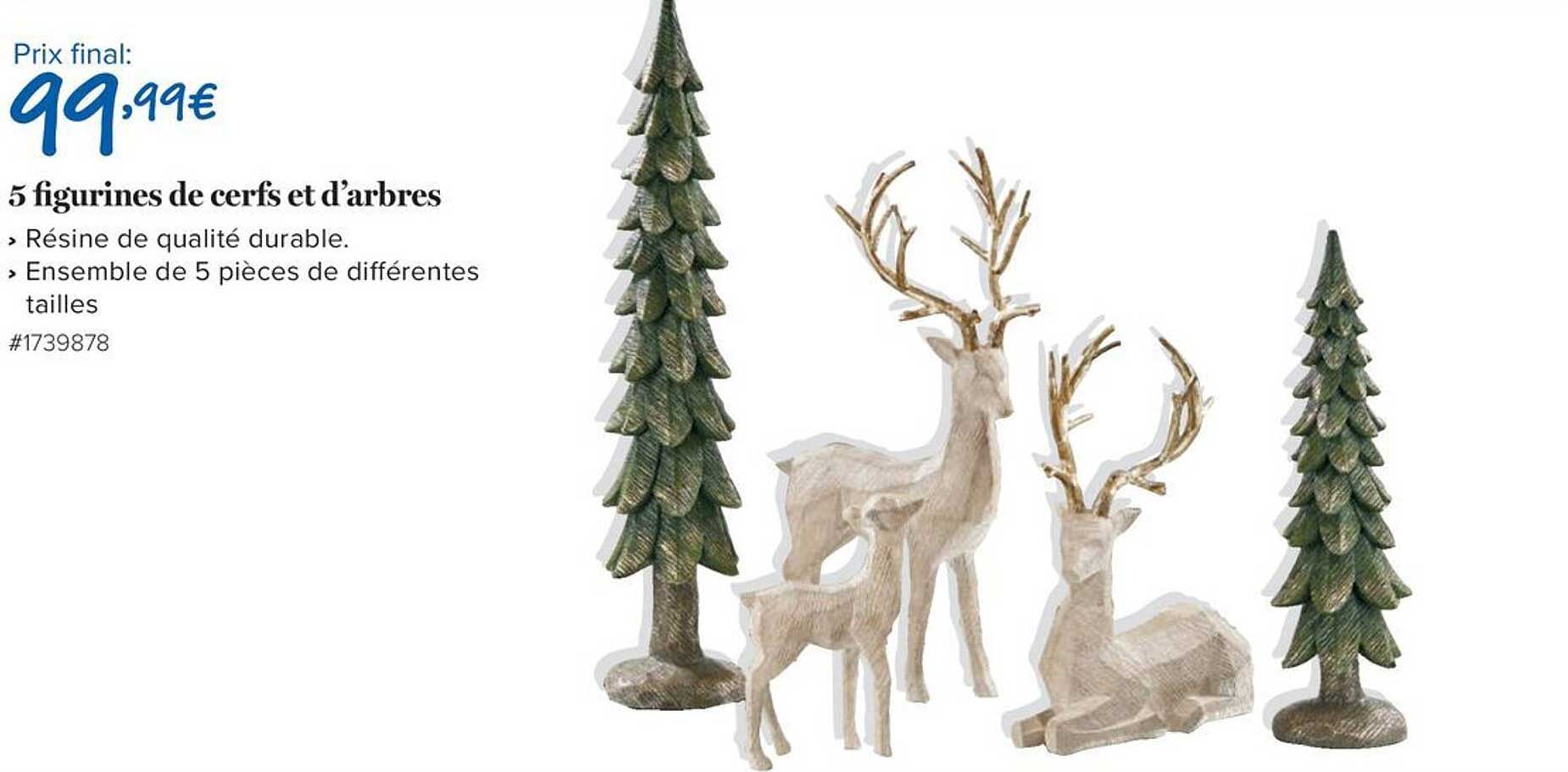 5 figurines de cerfs et d'arbres