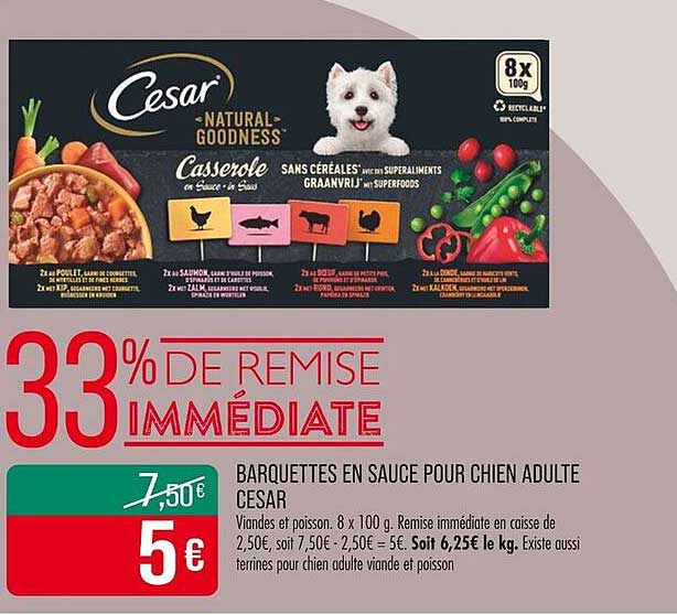 BARQUETTES EN SAUCE POUR CHIEN ADULTE CESAR