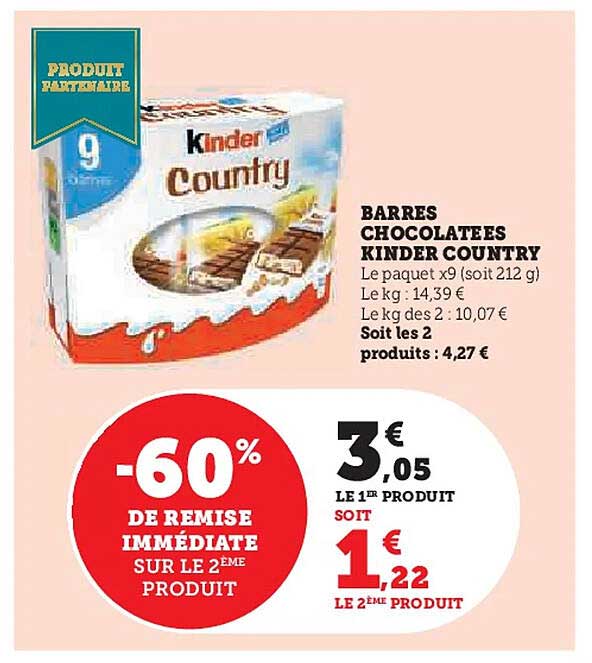 BARRES CHOCOLATEES KINDER COUNTRY