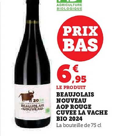 BEAUJOLAIS NOUVEAU AOP ROUGE CUVEE LA VACHE BIO 2024