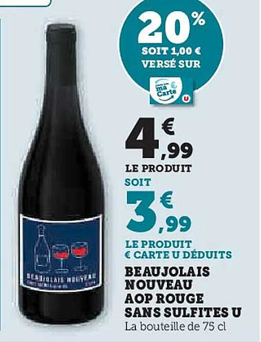 BEAUJOLAIS NOUVEAU AOP ROUGE SANS SULFITES U