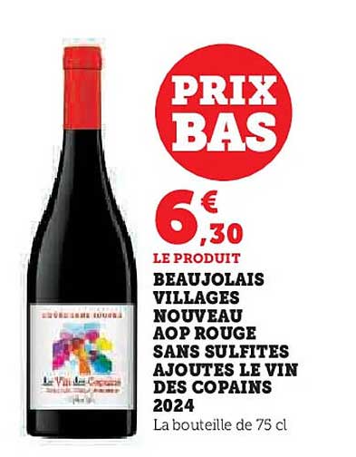 BEAUJOLAIS VILLAGES NOUVEAU AOP ROUGE SANS SULFITES AJOUTES LE VIN DES COPAINS 2024