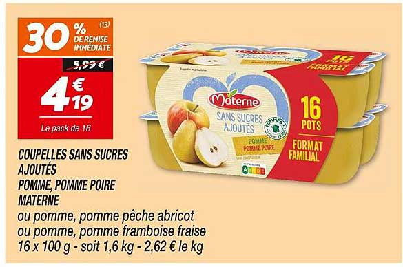 COUPELLES SANS SUCRES AJOUTÉS POMME, POMME POIRE MATERNE