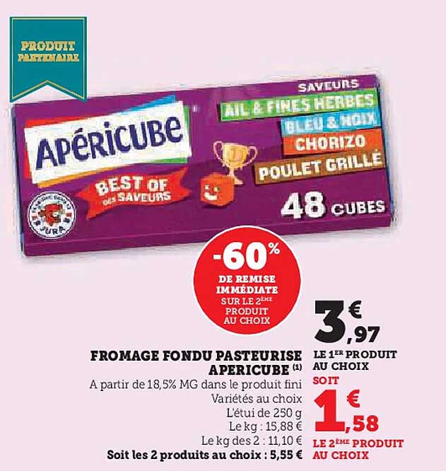 FROMAGE FONDU PASTEURISÉ APÉRICUBE