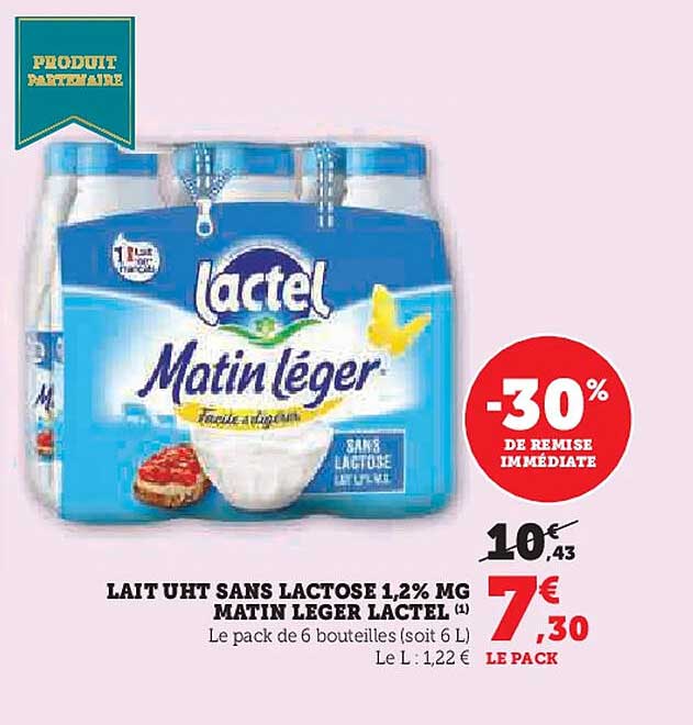 Lait UHT sans lactose 1,2% MG Matin Léger Lactel