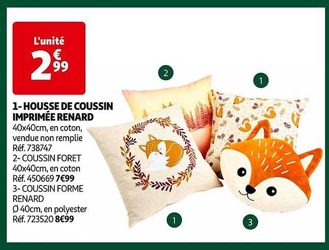 1- HOUSSE DE COUSSIN IMPRIMÉE RENARD