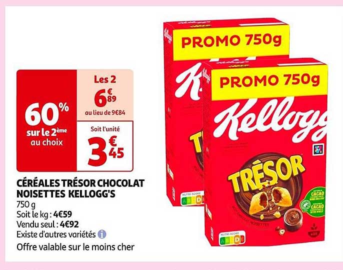 CÉRÉALES TRÉSOR CHOCOLAT NOISETTES KELLLOGG'S