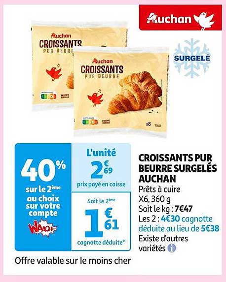 CROISSANTS PUR BEURRES SURGELÉS AUCHAN