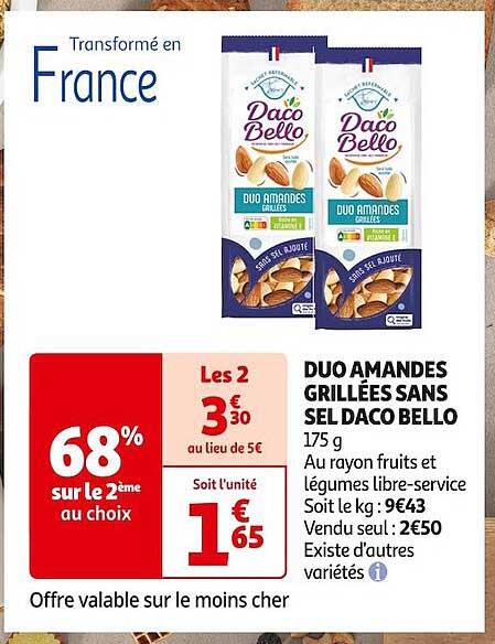 DUO AMANDES GRILLÉES SANS SEL DACO BELLO