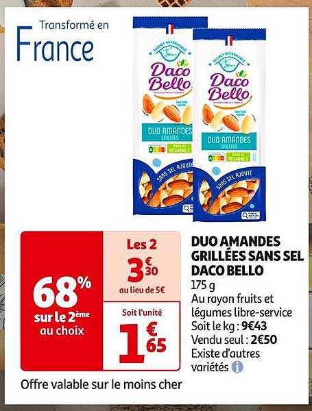 DUO AMANDES GRILLÉES SANS SEL DACO BELLO