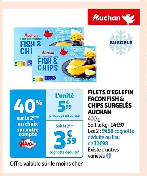 FILETS D'EGLEFIN FACON FISH & CHIPS SURGELÉS AUCHAN