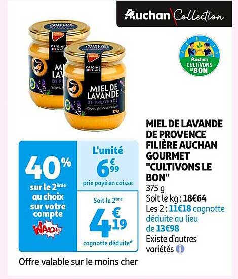 MIEL DE LAVANDE DE PROVENCE FILIÈRE AUCHAN GOURMET "CULTIVONS LE BON"