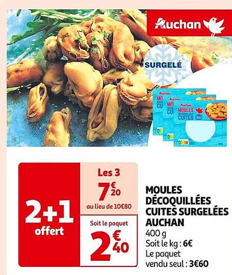 MOULES DÉCOQUILLÉES CUITES SURGELÉES AUCHAN