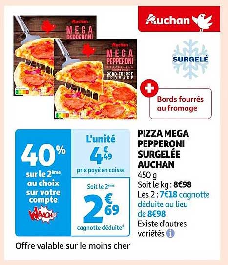 PIZZA MEGA PEPPERONI SURGELÉE AUCHAN