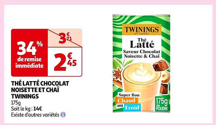 THÉ LATTÉ CHOCOLAT NOISETTE ET CHAÏ TWININGS