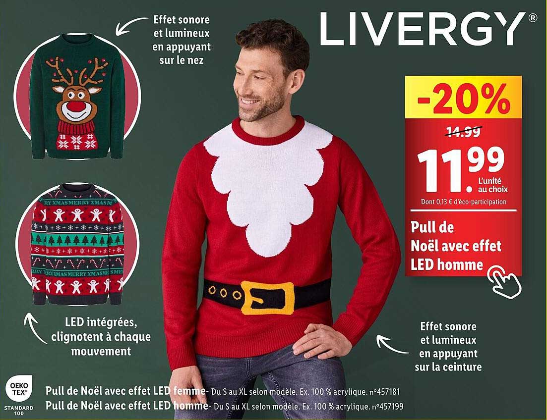 Pull de Noël avec effet LED homme