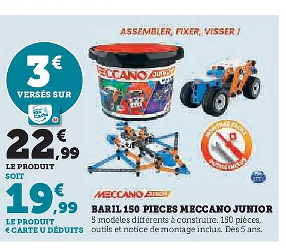 BARIL 150 PIECES MECCANO JUNIOR