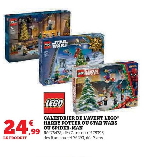 CALENDRIER DE L'AVENT LEGO® HARRY POTTER OU STAR WARS OU SPIDER-MAN