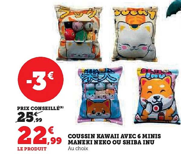 COUSSIN KAWAÏ AVEC 6 MINIS MANEKI NEKO OU SHIBA INU