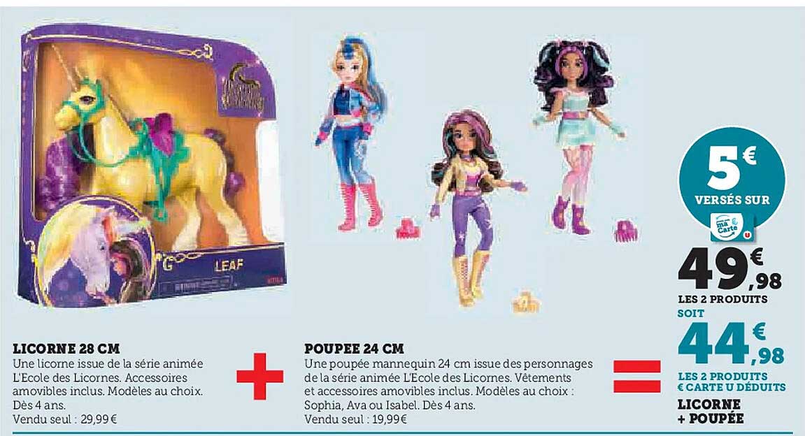 LICORNE 28 CM + POUPEE 24 CM