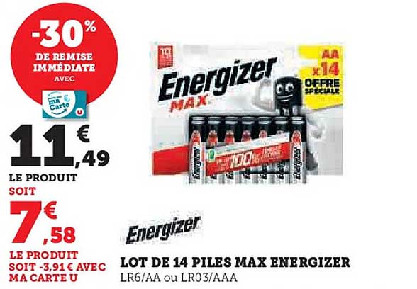 LOT DE 14 PILES MAX ENERGIZER