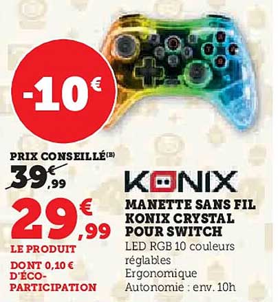 MANETTE SANS FIL KONIX CRYSTAL POUR SWITCH