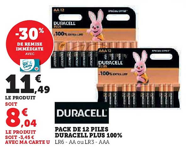 PACK DE 12 PILES DURACELL PLUS 100%